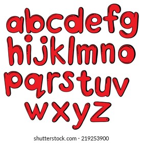 Illustration of the letters of the alphabet in red color on a white background 