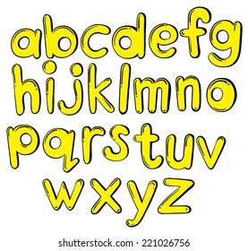 Illustration of the letters of the alphabet in yellow colors on a white background 