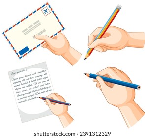 Illustration of letters being written by a human hand