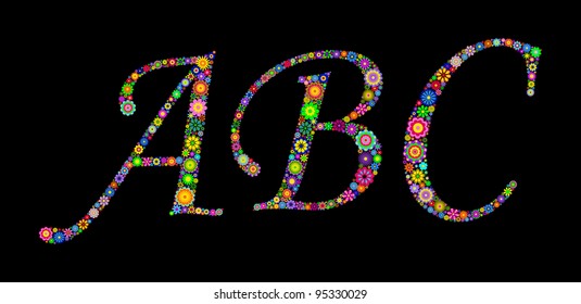 Illustration of letters on black background