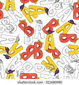 Illustration of letters. Seamless pattern. Colorful letters A and B.