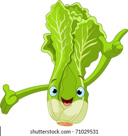 Illustration of a lettuce Character Presenting Something