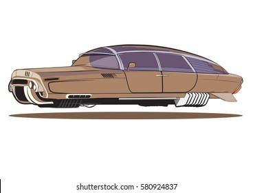 Illustration Levitate Vehicle, Flying Cars Of The Future, Retro Future