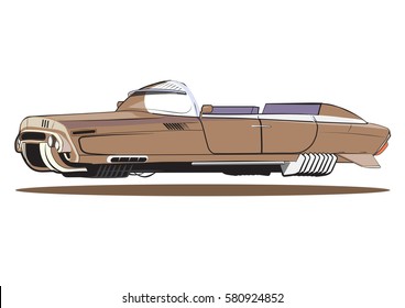 Illustration Levitate Vehicle, Flying Cars Of The Future, Retro Future,cabriolet,