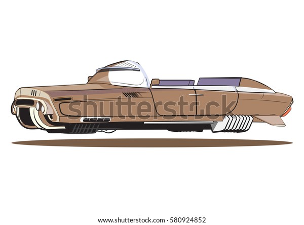 illustration levitate vehicle, flying\
cars of the future, retro\
future,cabriolet,