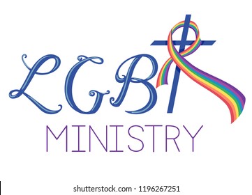 Illustration of an LGBT Ministry with Cross and Rainbow Colored Cloth Lettering
