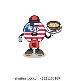 Illustration of liberia flag as an asian chef , character design