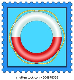 Illustration of the life buoy on postage stamp