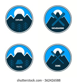 Illustration of life. Explore. Travel. Snowboarding. Skiing.
