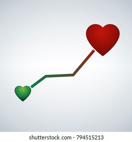 illustration of life line with heart shape from small green to big red