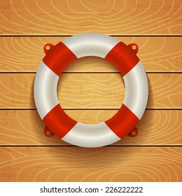Illustration of a lifebuoy on wooden background