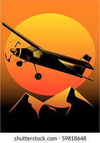 illustration of light aircraft at sunset