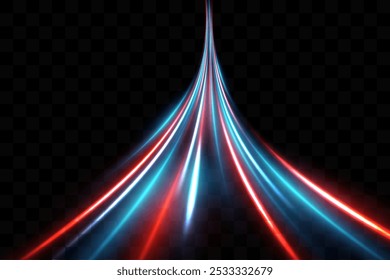 Illustration of a light beam, stripes of lines of bright light, flashlight speed.Vector illustration of a high speed light effect on a transparent background.Speed ​​effect.