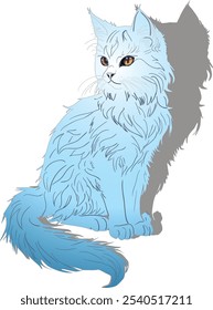 illustration with light blue cat sketch isolated on white background