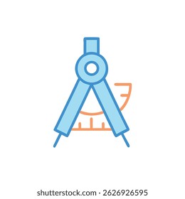 Illustration of a light blue and coral compass on a White Background. Flat design style for educational and architectural projects.