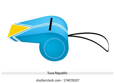 An Illustration of A Light Blue Field with A White-Fimbriated Pall Bordering A Yellow Triangle at The Hoist of The Tuva Republic Flag on A Whistle. 