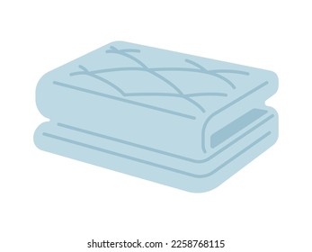 An illustration of a light blue, folded mattress.