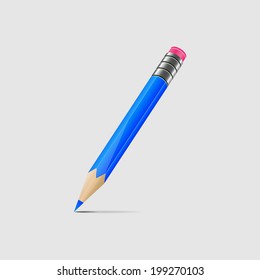 Illustration of a light blue pencil isolated on light grey background