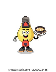 Illustration of light bulb as an asian chef , character design