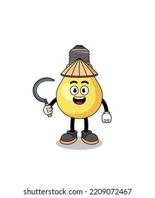 Ilustración de la bombilla como agricultor asiático, diseño de carácter