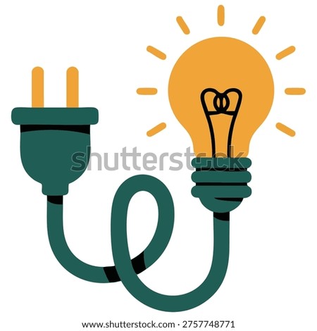 Illustration of light bulb with cable plug glowing socket on white background vector