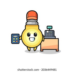 Illustration of light bulb character as a cashier , cute style design for t shirt, sticker, logo element
