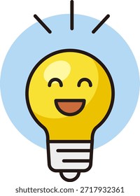 Ilustración de una bombilla con una cara. Una lámpara sonriente. La expresión de una idea.