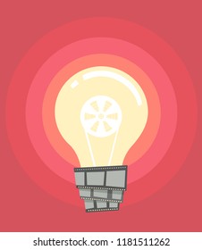 Illustration of a Light Bulb with Film Reel Inside and Roll of Film Below