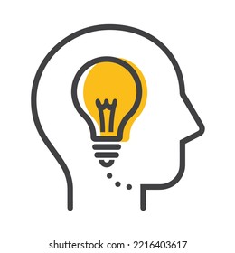 Illustration of light bulb with human face, silhouette,  vector illustration.
