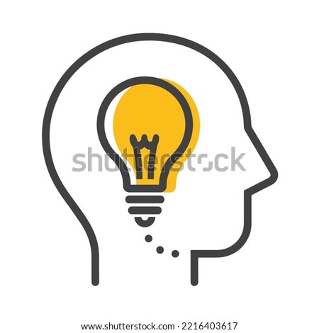 Illustration of light bulb with human face, silhouette,  vector illustration.