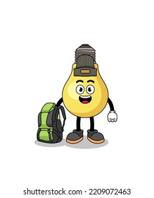 Illustration of light bulb mascot as a hiker , character design