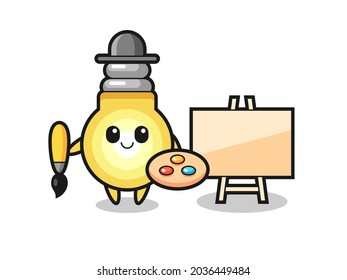 Illustration of light bulb mascot as a painter , cute style design for t shirt, sticker, logo element