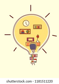 Illustration of a Light Bulb with an Organized Room Inside