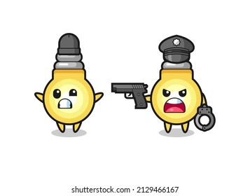 illustration of light bulb robber with hands up pose caught by police , cute style design for t shirt, sticker, logo element