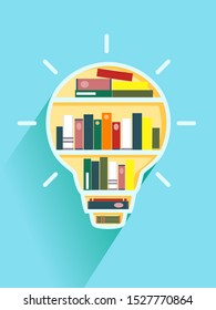 Illustration of a Light Bulb Shaped Bookshelf Full of Books for Ideas