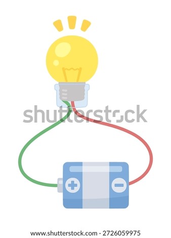 Illustration of a light bulb with a socket connected to a dry cell battery_Vertical