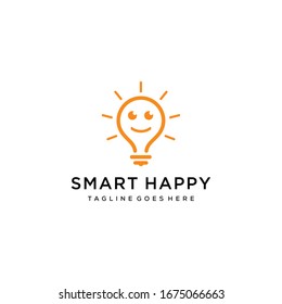 Illustration of a light bulb that shines with a smile lips inside it as a sign that all happiness can be created.