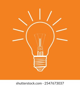 illustration of a light bulb vector element that is on, on an orange background