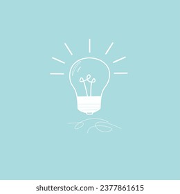 ilustración de una bombilla de luz con líneas blancas sobre un fondo azul claro