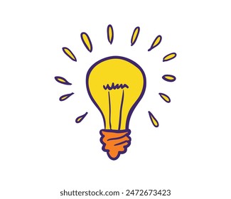 an illustration of a light bulb with a yellow and purple color stroke