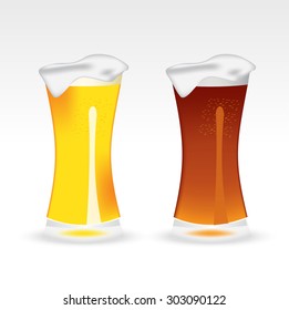 Illustration of light and dark beer in a tall glass on a white background