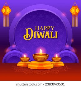 illustration of light decoration on Happy Diwali Holiday background for light festival of India