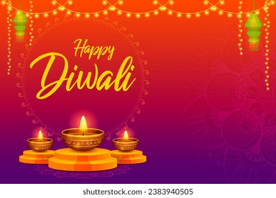 illustration of light decoration on Happy Diwali Holiday background for light festival of India