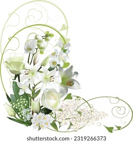 illustration with light flowers bunch isolated on white background