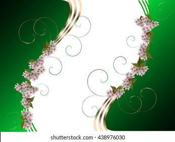 illustration with light flowers on dark green background