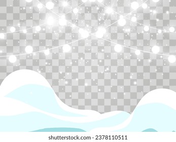 Illustration of a light garland on a snowy background.