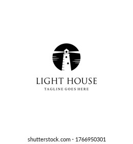 Illustration of a light house that is shining as a sign that it is approaching land.