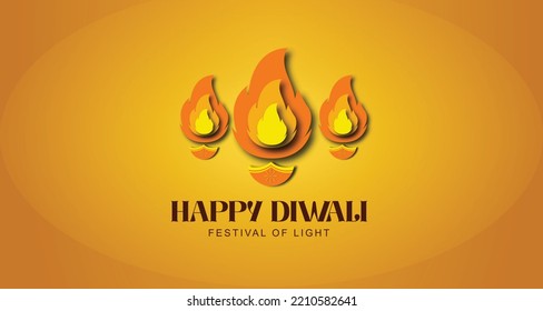 illustration of light lamp with text and paper cut out style for festival of INDIA, happy DIWALI