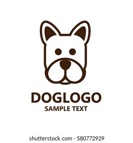 Illustration of the light line cute dog logo on white background. The vector of Dog. It is good minimal line iconic for pet logo, dog lover logo.