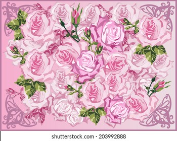 illustration with light pink roses background